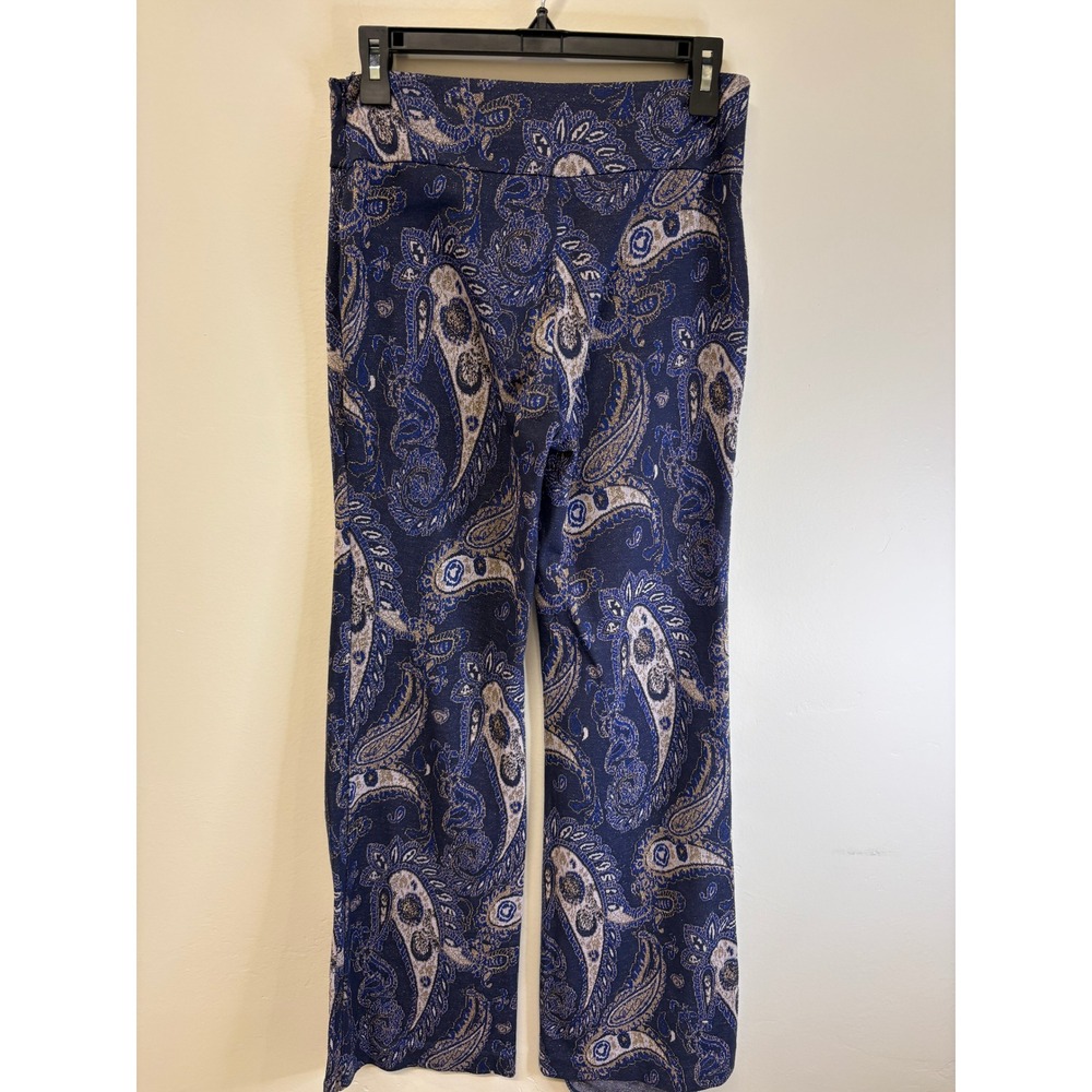 Maeve Anthropologie Blue Gold Metallic Paisley Jacquard Wide Leg Pants Size 4